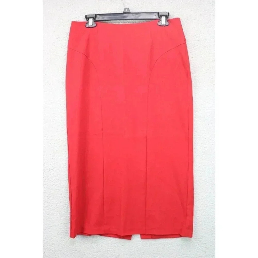 Monroe and Main Red Midi Skirt-Size 8-Office-Business-Pockets